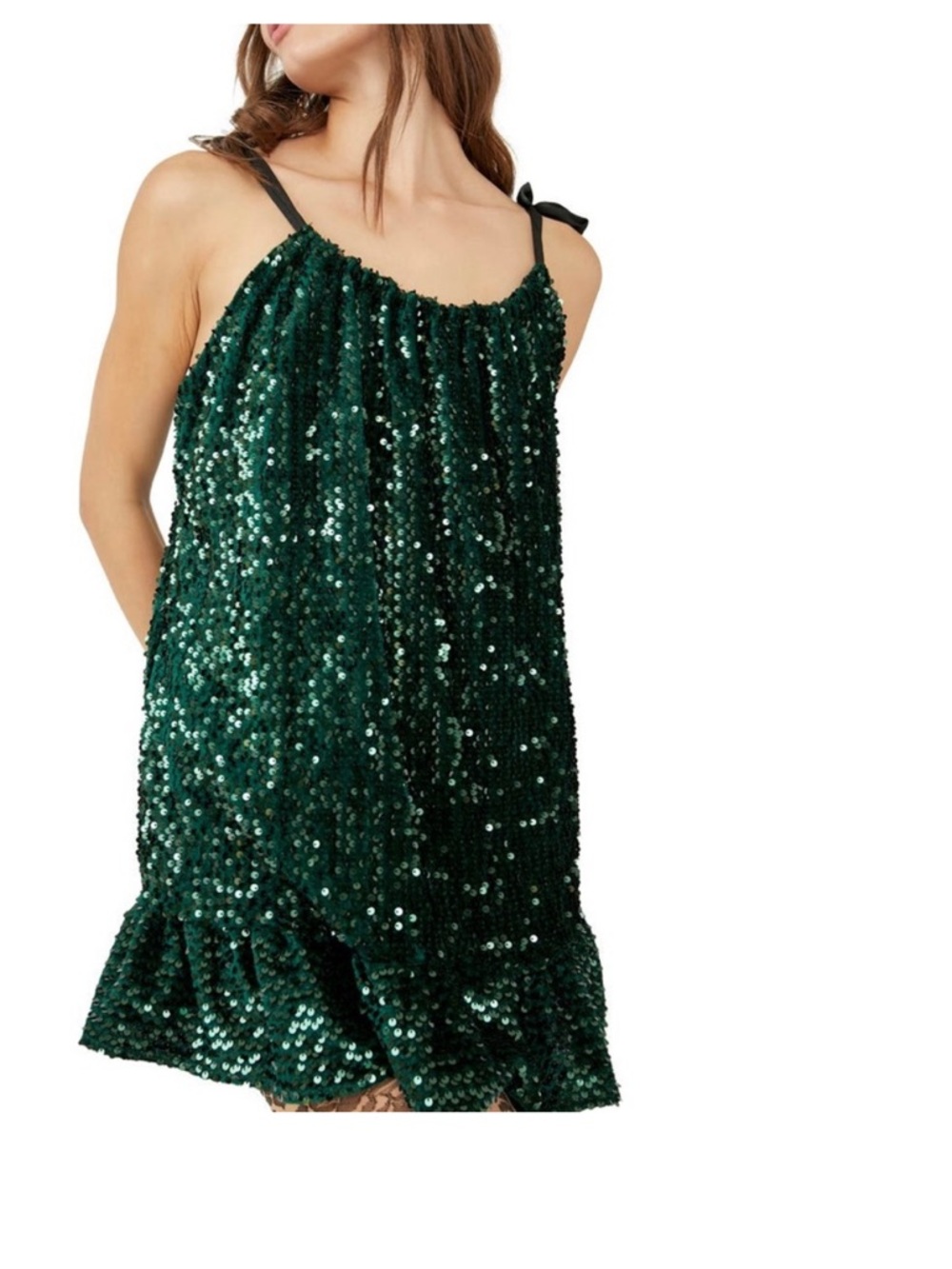 Free People Nova Convertible Strap Sequin Minidress Emerald Combo
